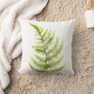 Coussin Bois Feuilles de fougère Botanique Aquarelle Verdu