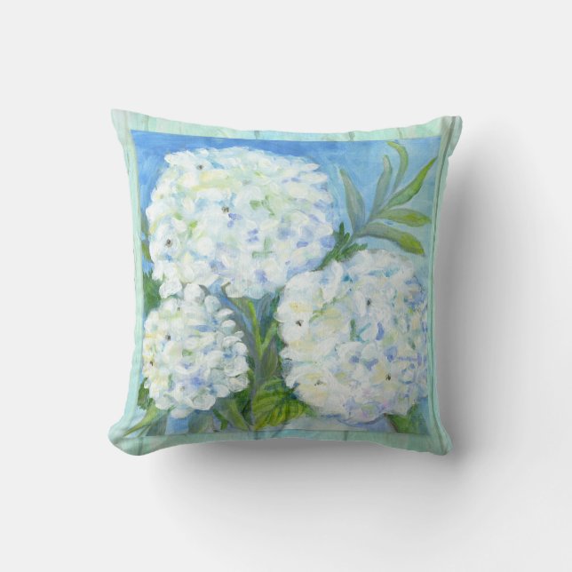 Coussin Bois flottant à la plume blanc Hydrangea (Recto)