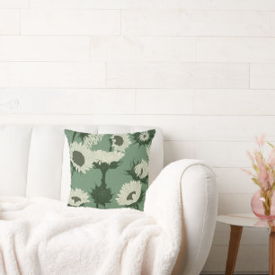Coussin Bois Imprimer Tournesol blanc