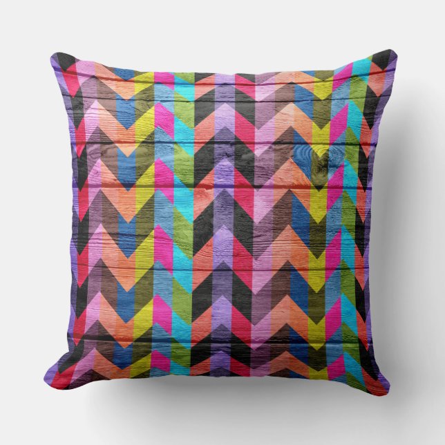 Coussin Bois motif coloré Chevron #2 (Recto)
