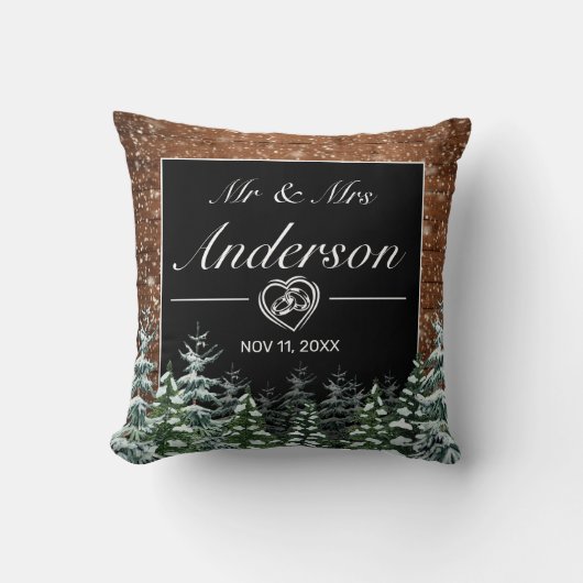 Coussin Bois neige et forêt Mariage noir (Recto)