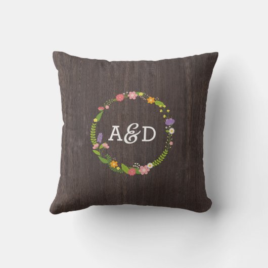 Coussin Bois rustique Bohème Floral Mariage Wreath (Verso)