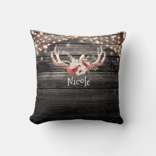 Coussin Bois rustique et lumières Floral Antlers Boho Chic