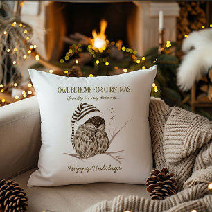 Coussin Bois rustique hivernal Noël de hibou en écorce d