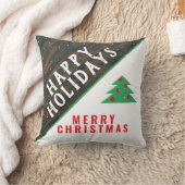Coussin Bois rustique sapin de Noël Rouge Vert Vacances (Couverture)