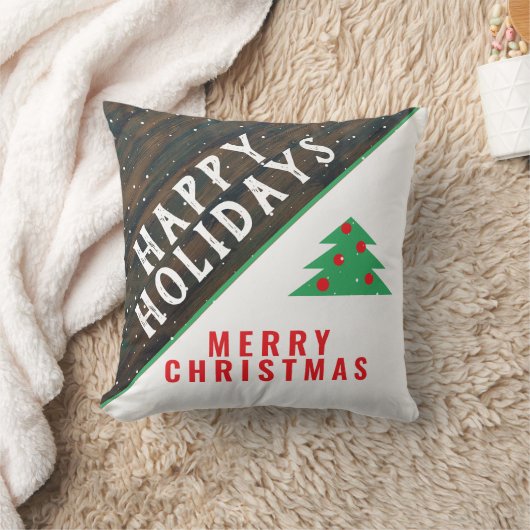 Coussin Bois rustique sapin de Noël Rouge Vert Vacances (Couverture)