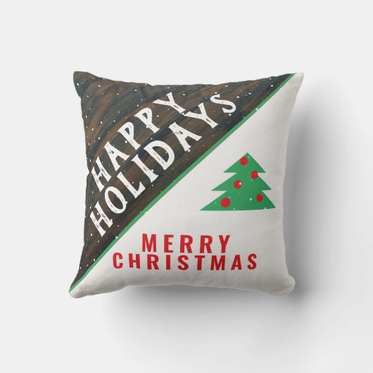 Coussin Bois rustique sapin de Noël Rouge Vert Vacances (Verso)