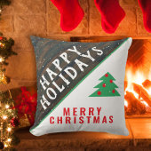 Coussin Bois rustique sapin de Noël Rouge Vert Vacances
