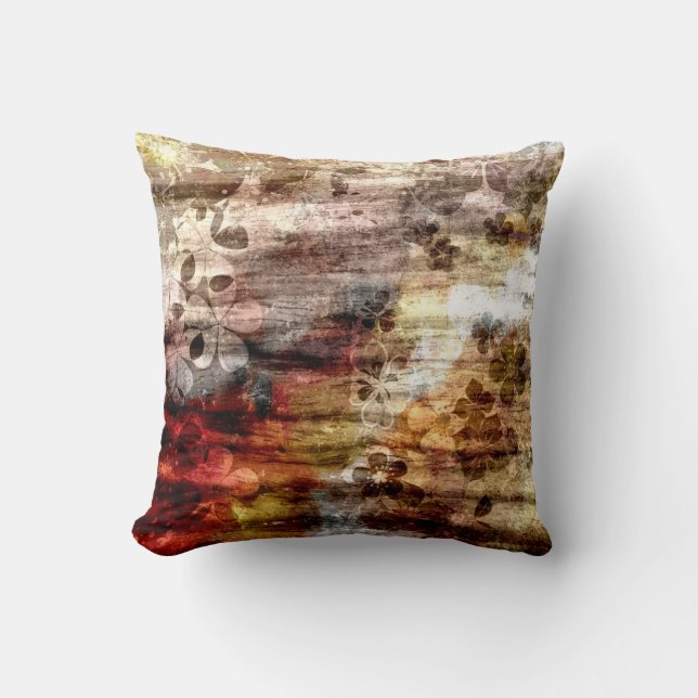 Coussin Bois vintage à fleurs Art Abstrait 2 (Recto)