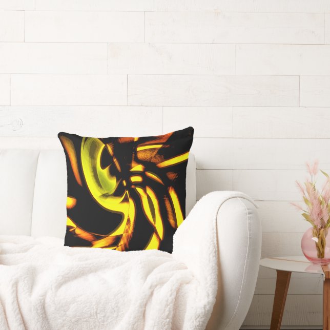 Coussin Boisé numérique avec taches courbées en jaune à br (Canapé)