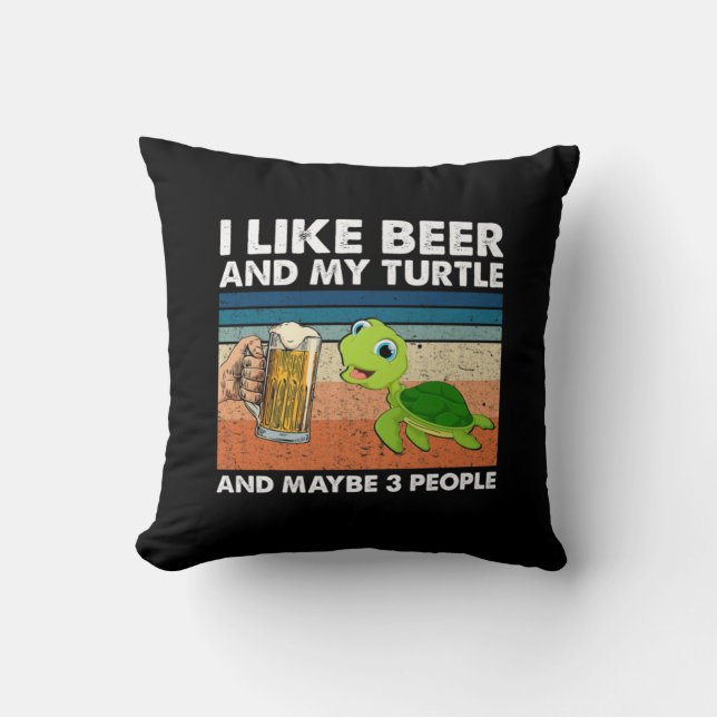 Coussin Boisson De Bière J'Aime La Bière Et Ma Tortue Anni (Recto)
