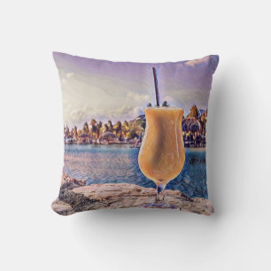 Coussin Boisson tropicale sur la côte près d'une aquarelle