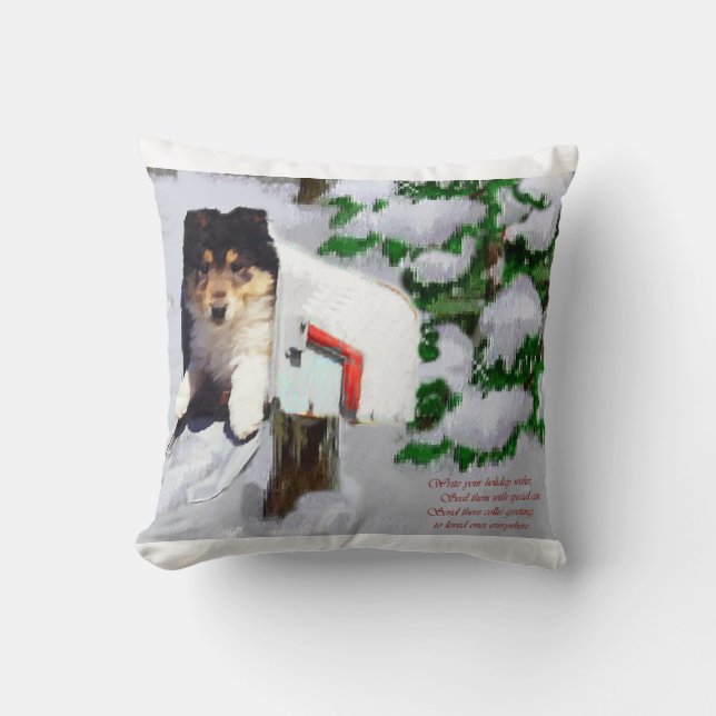 Coussin Boîte aux lettres de Noël Collie Puppy (Recto)