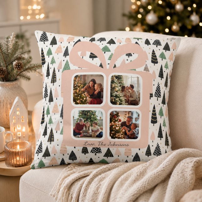 Coussin Boîte de cadeau de Noël moderne personnalisée avec (Créateur téléchargé)