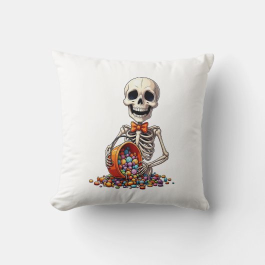Coussin Bol de bonbons squelette Halloween (Recto)
