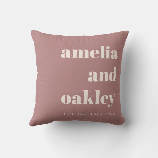 Coussin Bold Minimalist Dusty Rose Retro Custom Wedding (Verso)