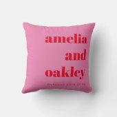 Coussin Bold Minimalist Pink and Red Retro Custom Wedding (Verso)