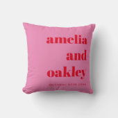 Coussin Bold Minimalist Pink and Red Retro Custom Wedding (Recto)
