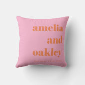 Coussin Bold Minimalist Pink Orange Retro Custom Wedding (Verso)