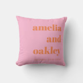 Coussin Bold Minimalist Pink Orange Retro Custom Wedding (Recto)