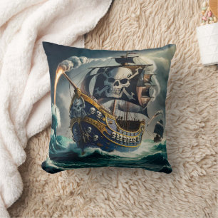 Coussin Bold Pirate Ship Naviguer Stormy Seas at Dusk