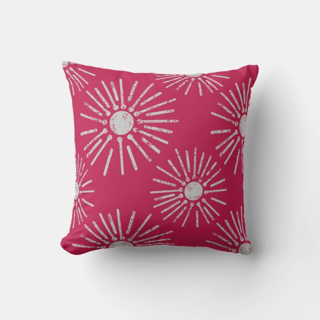 Coussin Bold Retro Sunburst Pattern in Deep Pink (Recto)