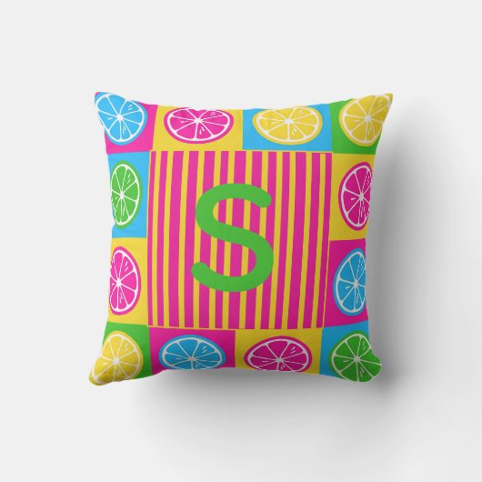 Coussin Bold S Initial Citrus Squares Vibrant (Verso)