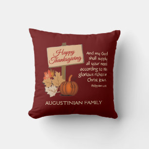 Coussin BON THANKSGIVING Customisé Phil 4:19 Ecriture