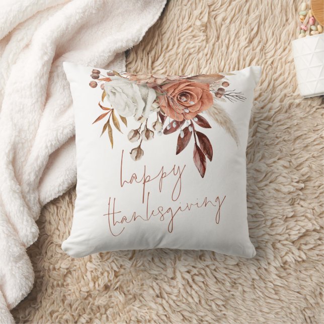 Coussin Bon thanksgiving en terre cuite Boho Florals (Couverture)