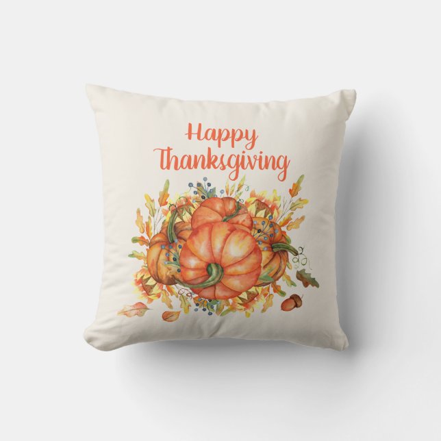 Coussin Bon thanksgiving Orange Citrouilles Automne Feuill (Recto)
