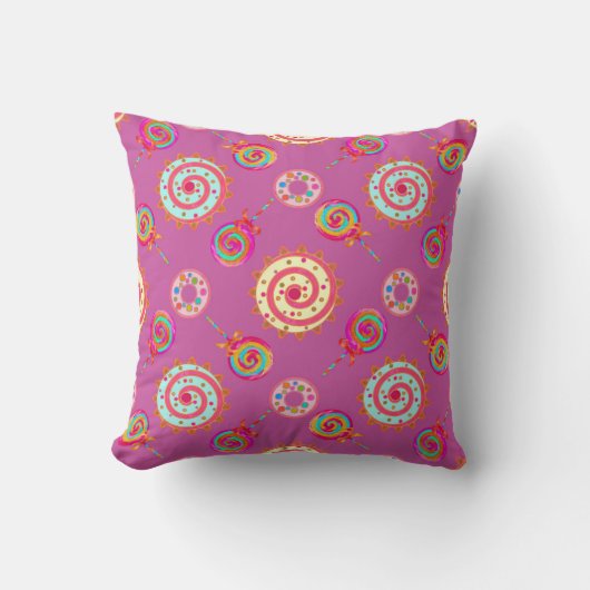 Coussin Bonbons et gâteaux rose (Recto)