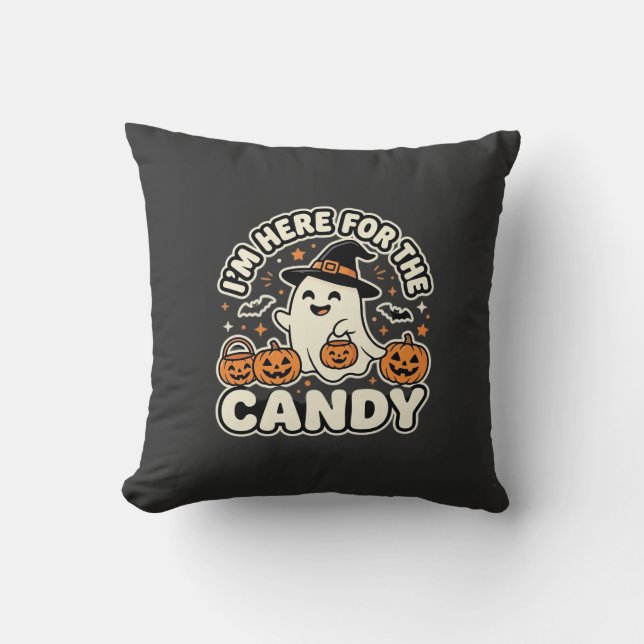 Coussin Bonbons Halloween Fantôme Citrouille Design (Recto)