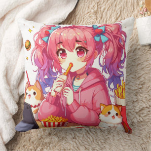 Coussin Bonheur Anime : Fille, Pommes de terre et Animal d