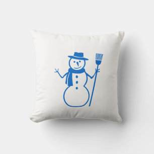 Coussin bonhomme de neige bleu et blanc et JOYEUX NOËL