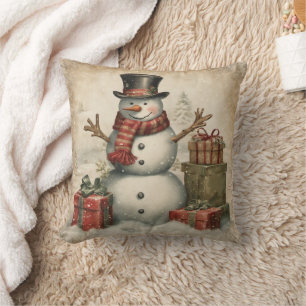 Coussin Bonhomme de neige de Noël vintage