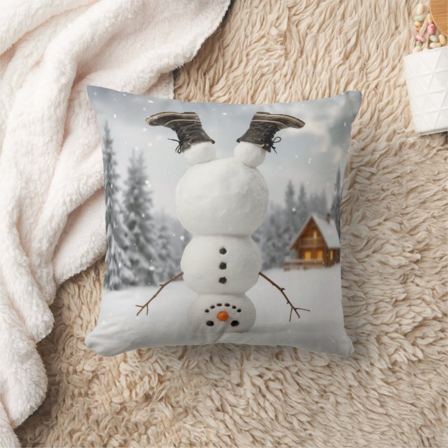 Coussin Bonhomme de neige faisant un équilibre sur la tête (Couverture)