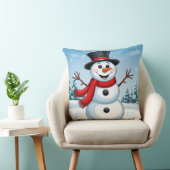 Coussin Bonhomme de neige heureux Noël festif hiver cosy (Chaise)