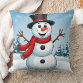 Coussin Bonhomme de neige heureux Noël festif hiver cosy (Couverture)