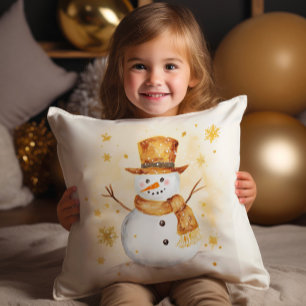 Coussin Bonhomme de neige hiver neige or blanc
