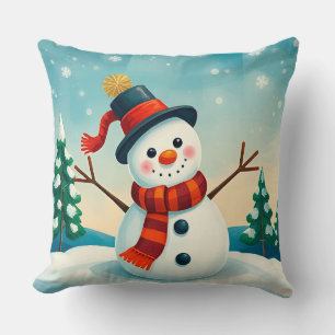 Coussin Bonhomme de neige joyeux dans un paysage hivernal