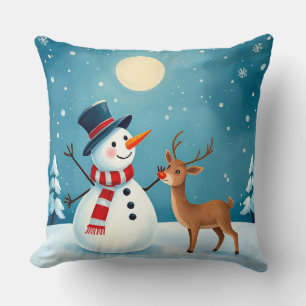 Coussin Bonhomme de neige joyeux et renne