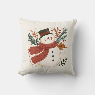 Coussin Bonhomme de neige rétro avec chapeau haut-de-forme