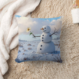 Coussin Bonhomme de neige tenant une marguerite blanche