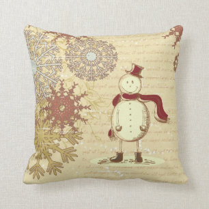 Coussin Bonhomme de neige vintage et flocons de neige