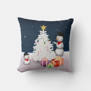 Coussin Bonhommes de neige mignons avec sapin de Noël