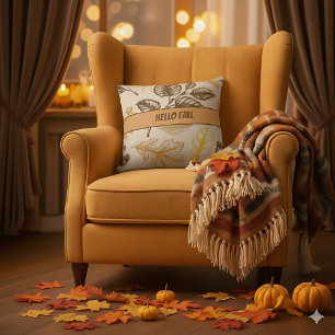Coussin Bonjour Automne Brown Orange Feuilles - Ferme Auto