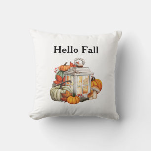 Coussin Bonjour Automne Lanterne Citrouille Décor Automne