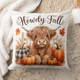 Coussin Bonjour automne vache des Highlands Bonne Action d