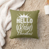 Coussin Bonjour bébé avec Couronne & Nom Olive Green (Couverture)