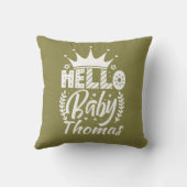 Coussin Bonjour bébé avec Couronne & Nom Olive Green (Verso)